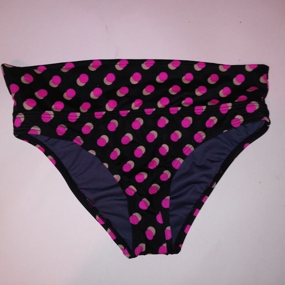 Victoria Secret Swim Bikini Bottom XS Pink Black Polka Dots Folder Trim Color Co - Picture 7 of 7